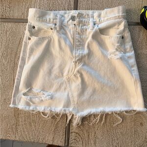 Moussy White Denim Mini Skirt with Distressed Trim